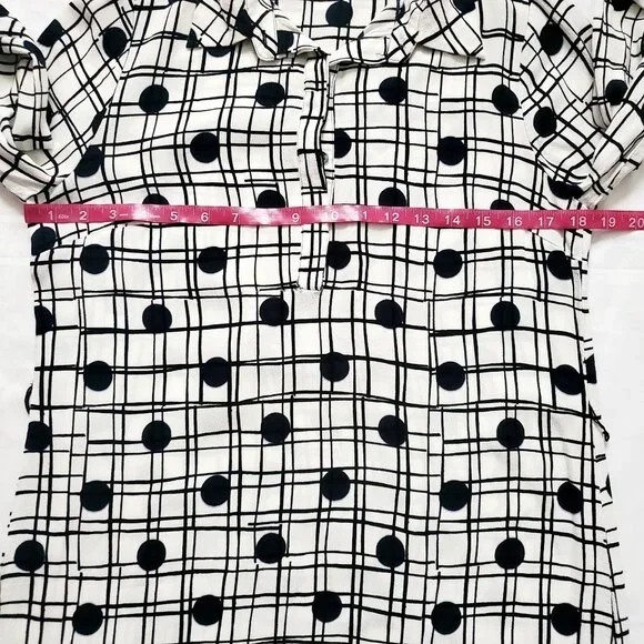 Cynthia Steffe Women's Navy Blue Polka Dot Plaid White Shirt Shift Dress Size 2 - Picture 12 of 14